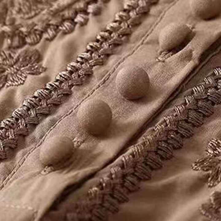 Buddha Stonesカジュアル レディース 刺繍花柄クルーネックデザイン 半袖コットンリネンシャツ - image 5