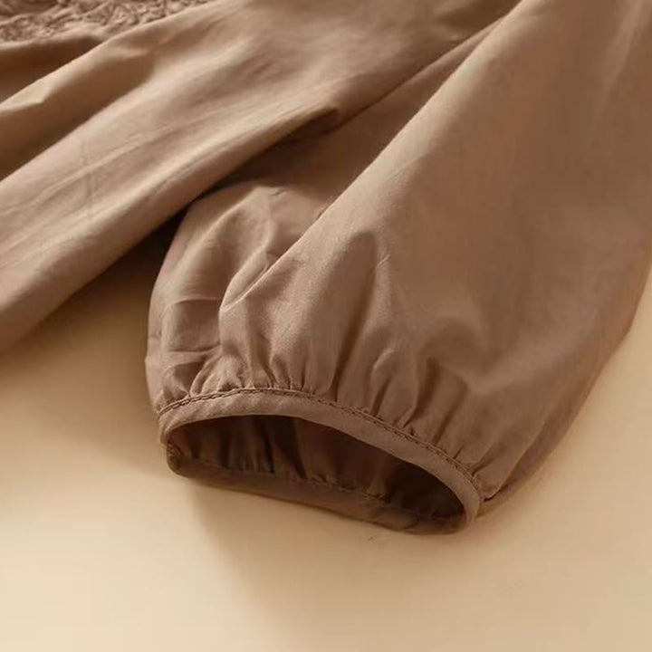 Buddha Stonesカジュアル レディース 刺繍花柄クルーネックデザイン 半袖コットンリネンシャツ - image 4