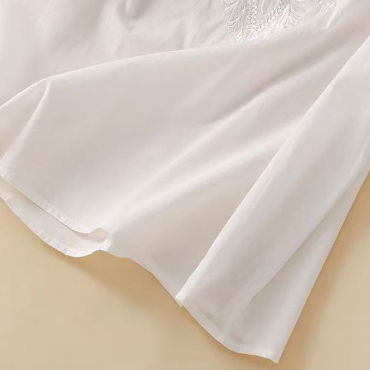 Buddha Stonesカジュアル レディース 刺繍花柄クルーネックデザイン 半袖コットンリネンシャツ - image 11