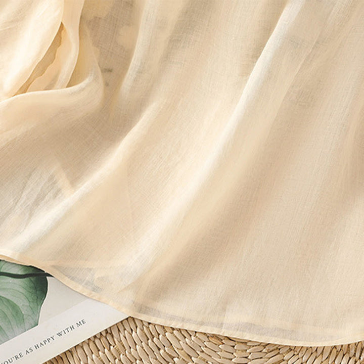 Buddha Stonesカジュアル レディース 花 緑の葉 刺繍柄 Vネックデザイン 半袖 コットンリネンシャツ - image 12