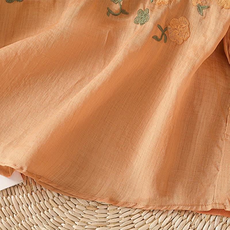 Buddha Stonesカジュアル レディース 花 緑の葉 刺繍柄 Vネックデザイン 半袖 コットンリネンシャツ - image 19