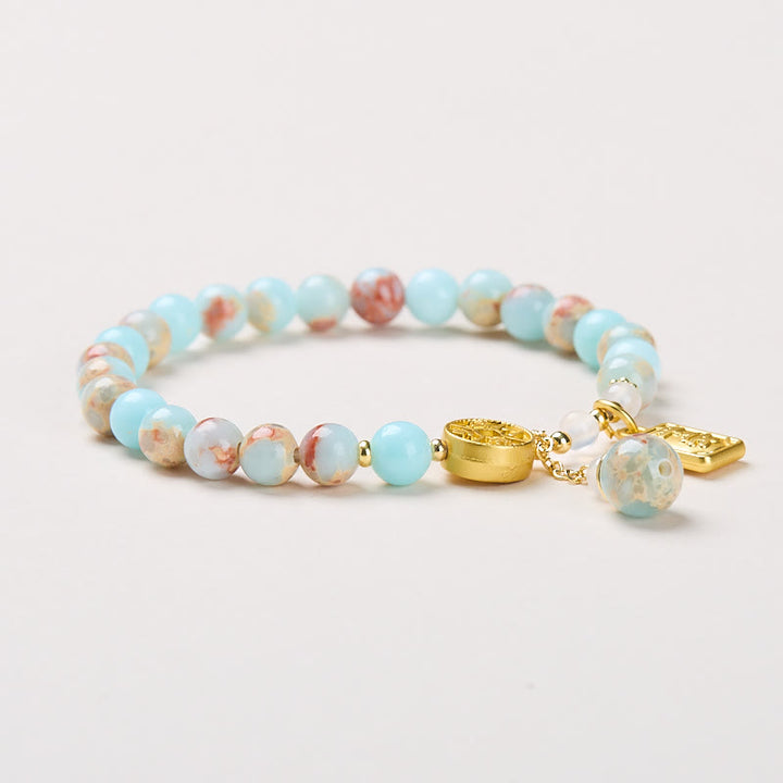 Buddha Stones寿山石銅貨四方八方富貴ブレスレット
