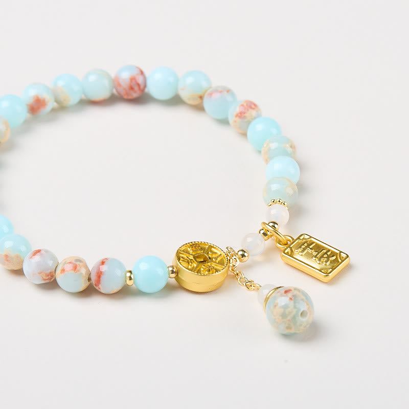 Buddha Stones寿山石銅貨四方八方富貴ブレスレット