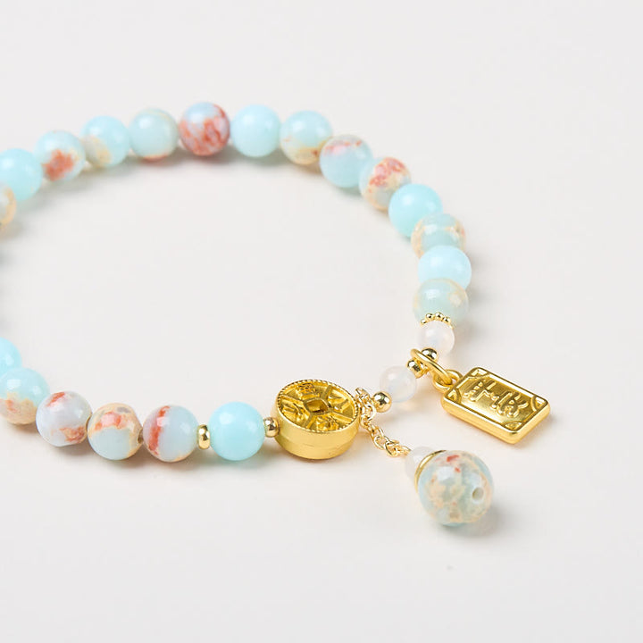Buddha Stones寿山石銅貨四方八方富貴ブレスレット