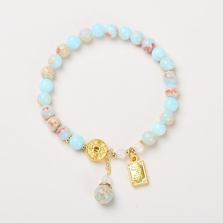 Buddha Stones寿山石銅貨四方八方富貴ブレスレット