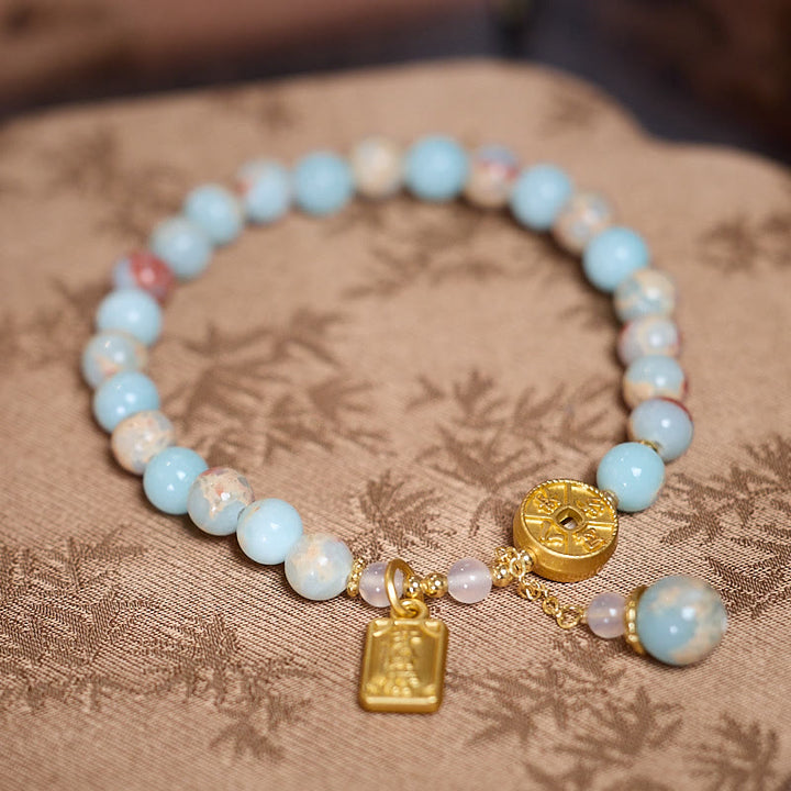 Buddha Stones寿山石銅貨四方八方富貴ブレスレット