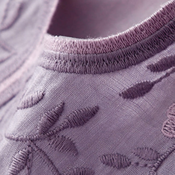 Buddha Stones夏 カジュアル 刺繍 花 レディース Vネック デザイン 半袖 アクリル Tシャツ - image 5