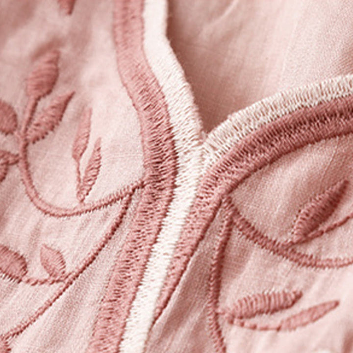 Buddha Stones夏 カジュアル 刺繍 花 レディース Vネック デザイン 半袖 アクリル Tシャツ - image 8