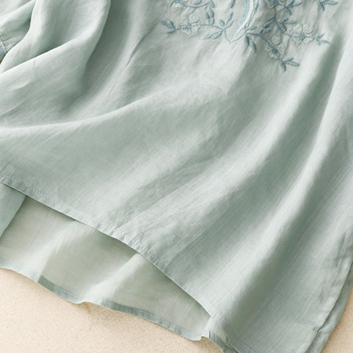 Buddha Stones夏 カジュアル 刺繍 花 レディース Vネック デザイン 半袖 アクリル Tシャツ - image 16