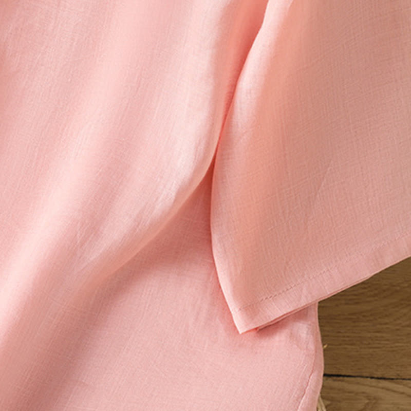 Buddha Stonesカジュアル レディース 花 葉 刺繍柄 カエルボタン クルーネックデザイン 半袖 コットンリネン シャツ - image 11