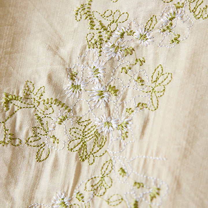 Buddha Stonesカジュアル レディース 花柄 刺繍柄 カエルボタン 斜め襟デザイン 七分袖 コットンリネン シャツ - image 11