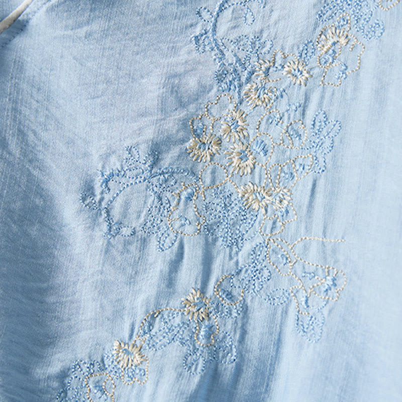 Buddha Stonesカジュアル レディース 花柄 刺繍柄 カエルボタン 斜め襟デザイン 七分袖 コットンリネン シャツ - image 17