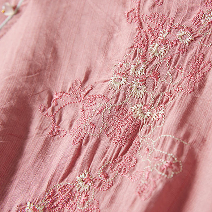 Buddha Stonesカジュアル レディース 花柄 刺繍柄 カエルボタン 斜め襟デザイン 七分袖 コットンリネン シャツ - image 23