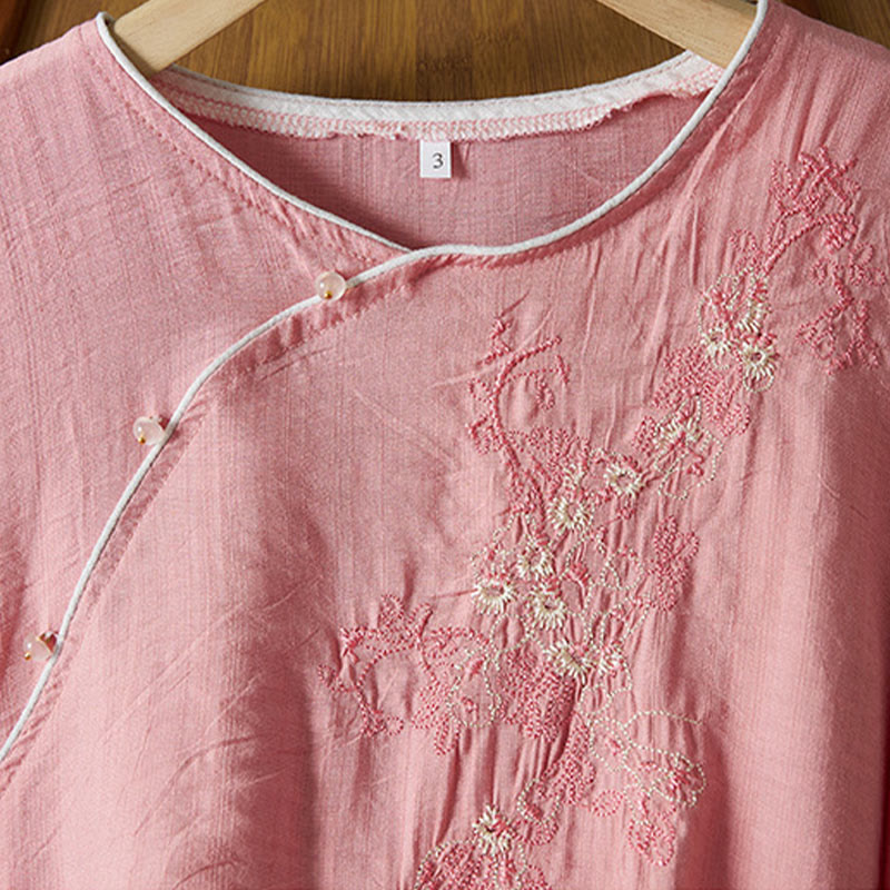 Buddha Stonesカジュアル レディース 花柄 刺繍柄 カエルボタン 斜め襟デザイン 七分袖 コットンリネン シャツ - image 21