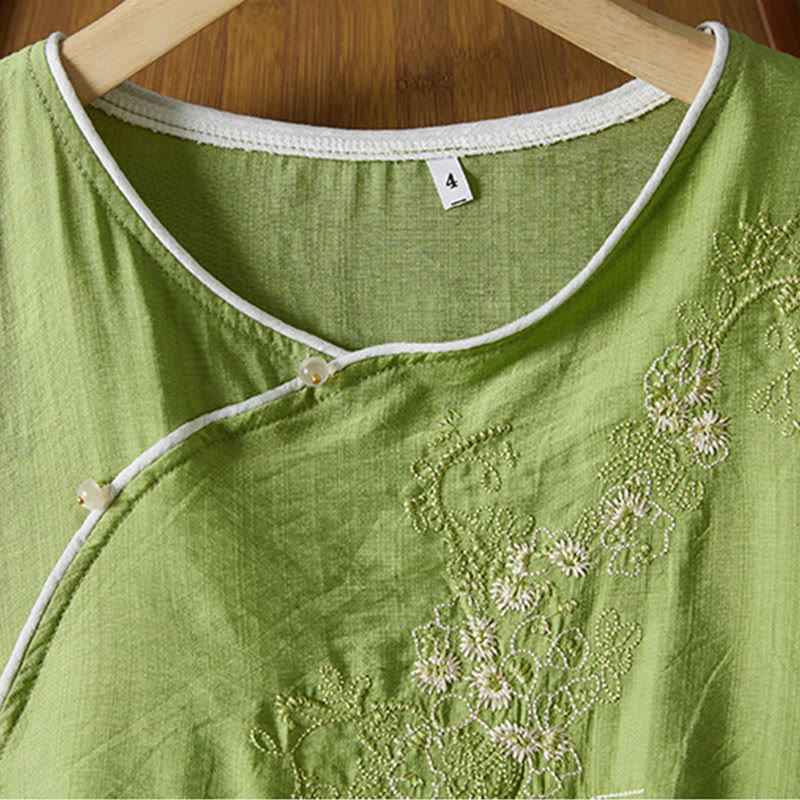 Buddha Stonesカジュアル レディース 花柄 刺繍柄 カエルボタン 斜め襟デザイン 七分袖 コットンリネン シャツ - image 29