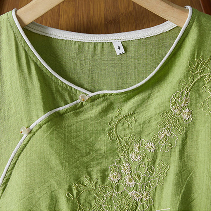 Buddha Stonesカジュアル レディース 花柄 刺繍柄 カエルボタン 斜め襟デザイン 七分袖 コットンリネン シャツ - image 29