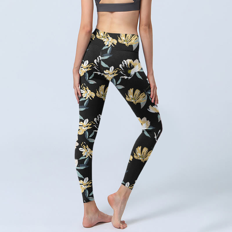 Buddha Stonesイエローホワイト花柄プリントジムレギンスレディースヨガパンツ - image 4