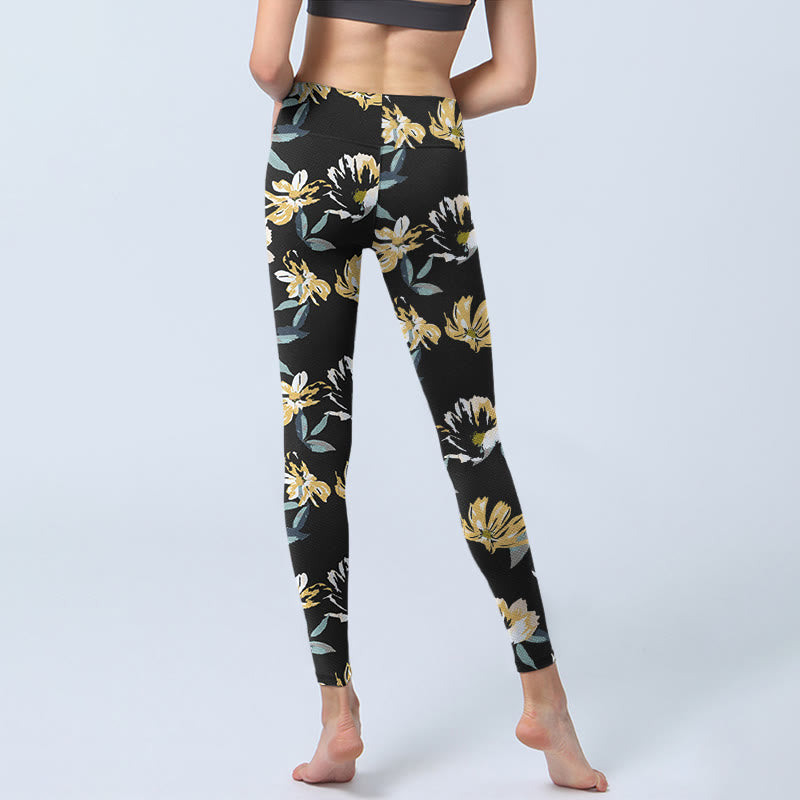 Buddha Stonesイエローホワイト花柄プリントジムレギンスレディースヨガパンツ - image 7