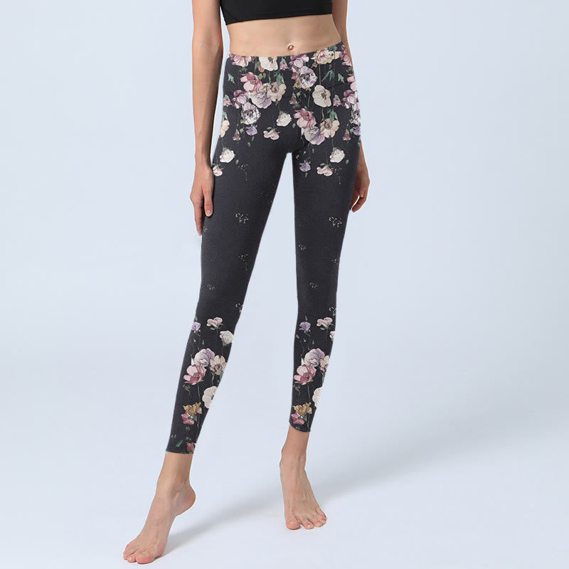 Buddha Stonesパンジーフラワー柄プリント ジムレギンス レディース ヨガパンツ - image 6