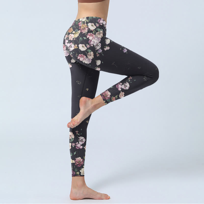 Buddha Stonesパンジーフラワー柄プリント ジムレギンス レディース ヨガパンツ - image 5