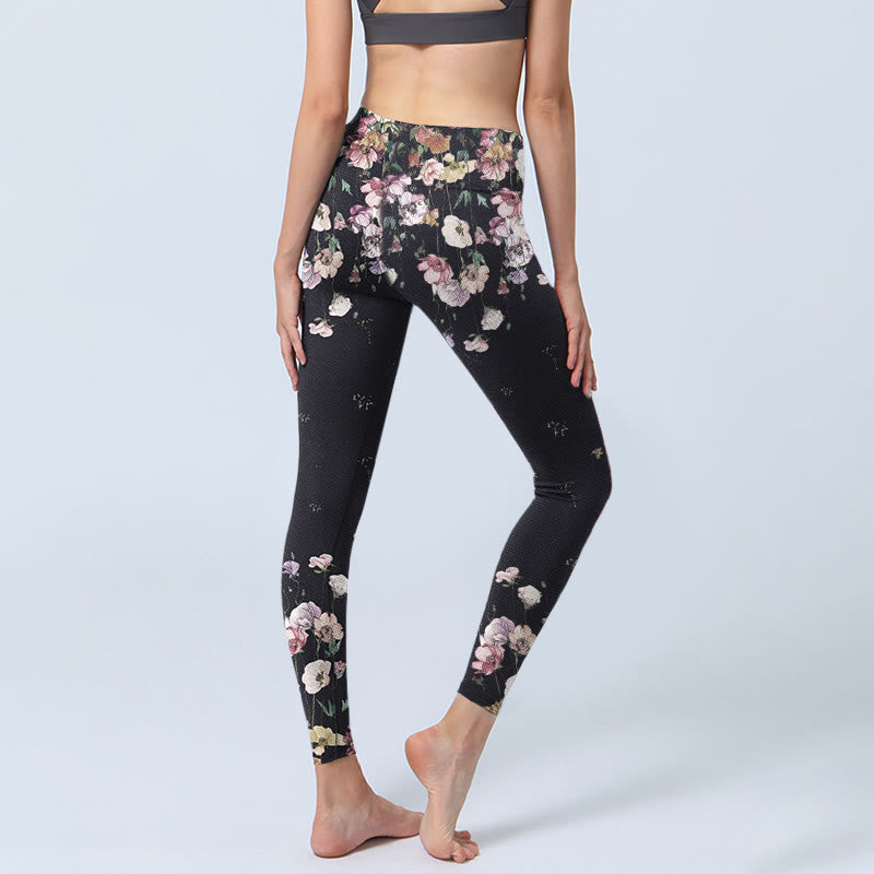 Buddha Stonesパンジーフラワー柄プリント ジムレギンス レディース ヨガパンツ - image 4