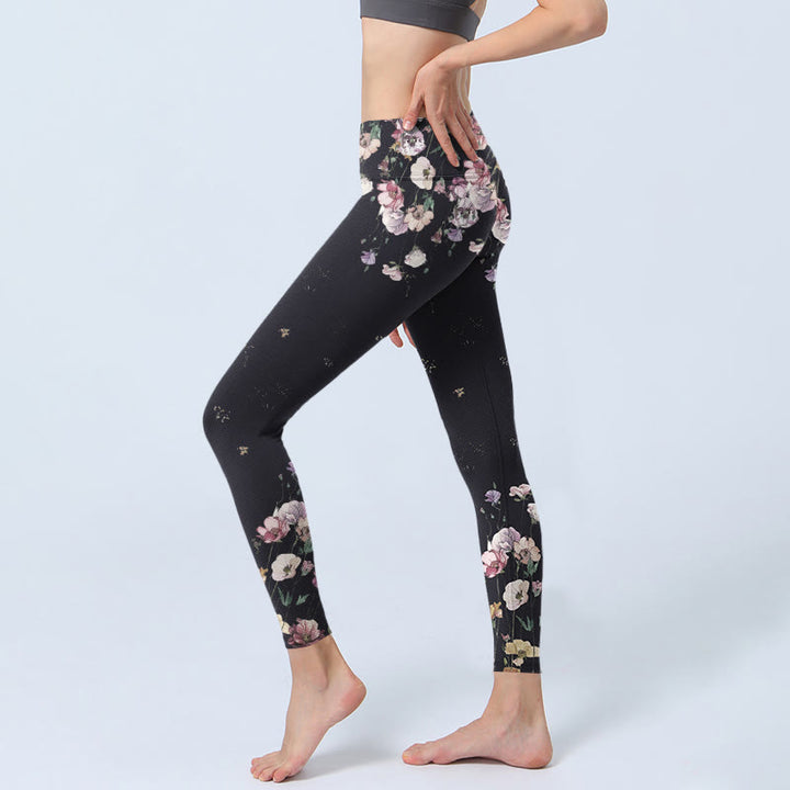 Buddha Stonesパンジーフラワー柄プリント ジムレギンス レディース ヨガパンツ - image 3