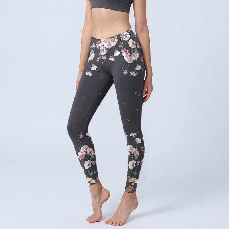Buddha Stonesパンジーフラワー柄プリント ジムレギンス レディース ヨガパンツ - 黒 - US18、 UK/AU22、 EU50 (4XL) - image 1