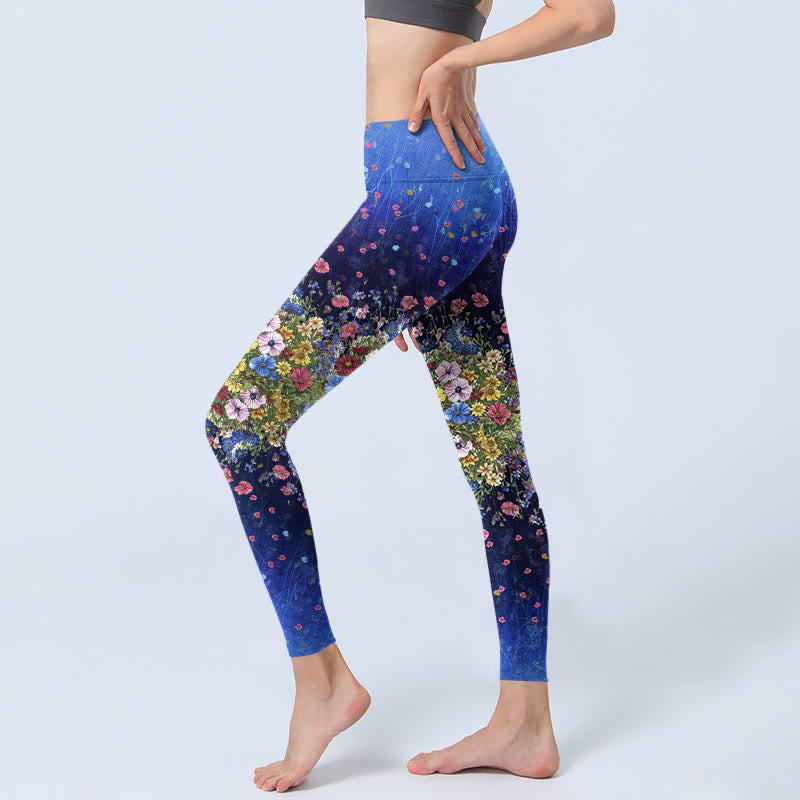 Buddha Stonesグラデーションカラーフラワー柄プリントジムレギンスレディースヨガパンツ - image 3