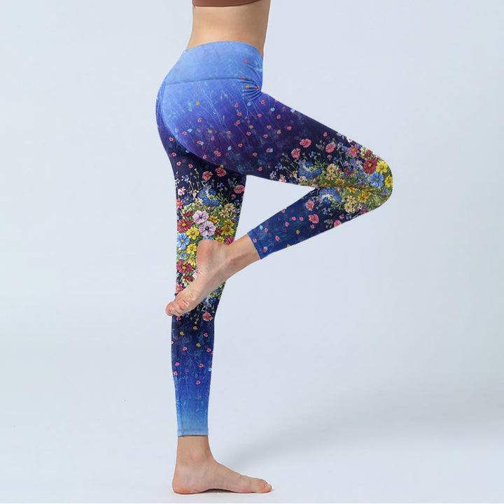 Buddha Stonesグラデーションカラーフラワー柄プリントジムレギンスレディースヨガパンツ - image 5