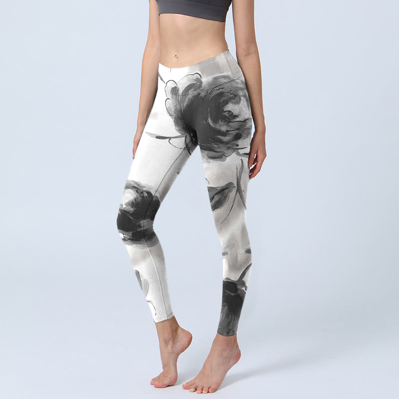 Buddha Stones水彩ローズ柄プリントジムレギンスレディースヨガパンツ - 白 - US18、 UK/AU22、 EU50 (4XL) - image 0