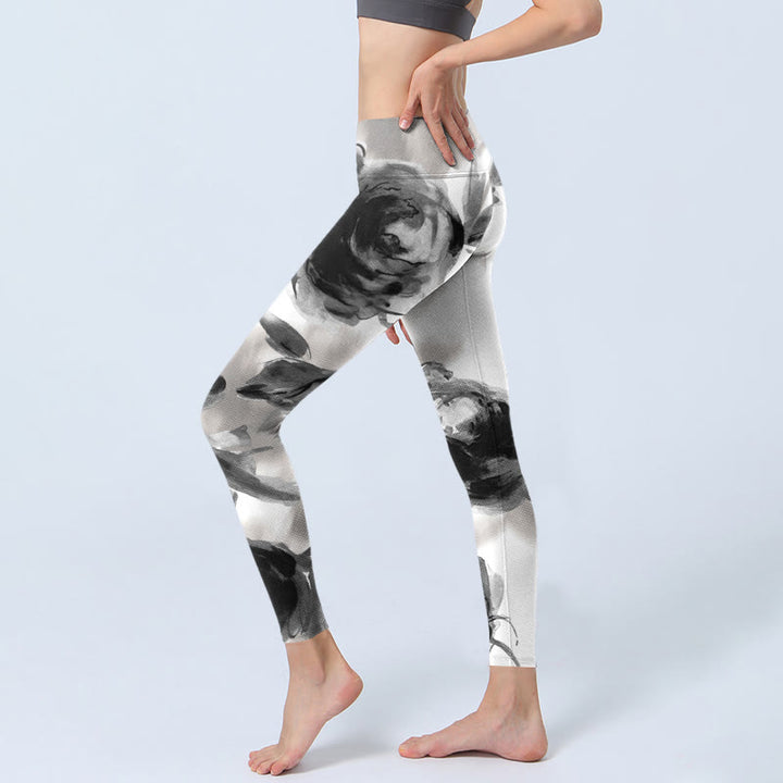 Buddha Stones水彩ローズ柄プリントジムレギンスレディースヨガパンツ - image 3