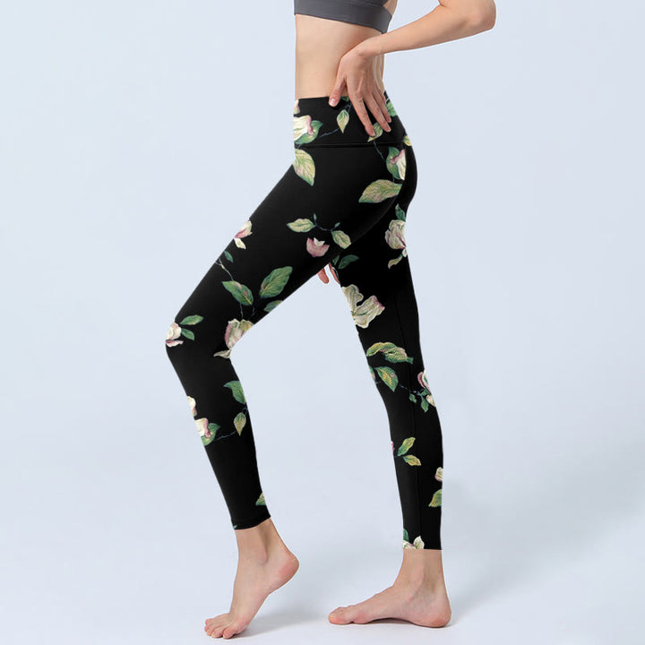 Buddha Stonesマグノリアフラワー柄プリント ジムレギンス レディース ヨガパンツ - image 3