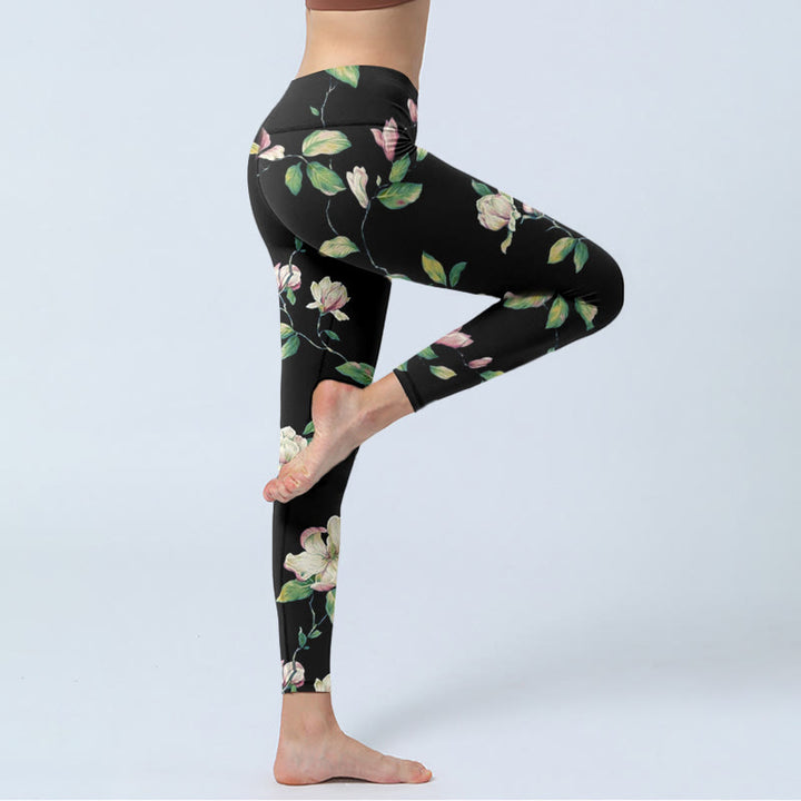 Buddha Stonesマグノリアフラワー柄プリント ジムレギンス レディース ヨガパンツ - image 5