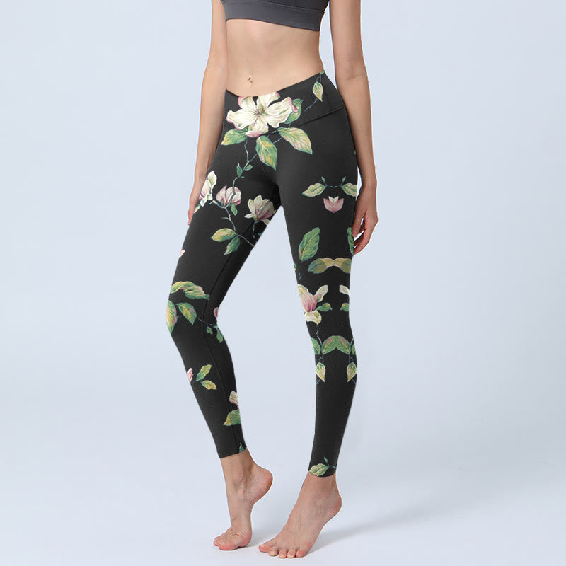 Buddha Stonesマグノリアフラワー柄プリント ジムレギンス レディース ヨガパンツ - 黒 - US18、 UK/AU22、 EU50 (4XL) - image 1