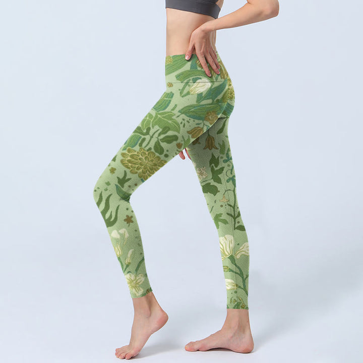 Buddha Stonesと様々な花の葉柄プリントのジムレギンス レディース ヨガパンツ - image 3
