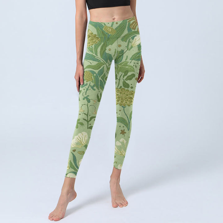 Buddha Stonesと様々な花の葉柄プリントのジムレギンス レディース ヨガパンツ - image 6