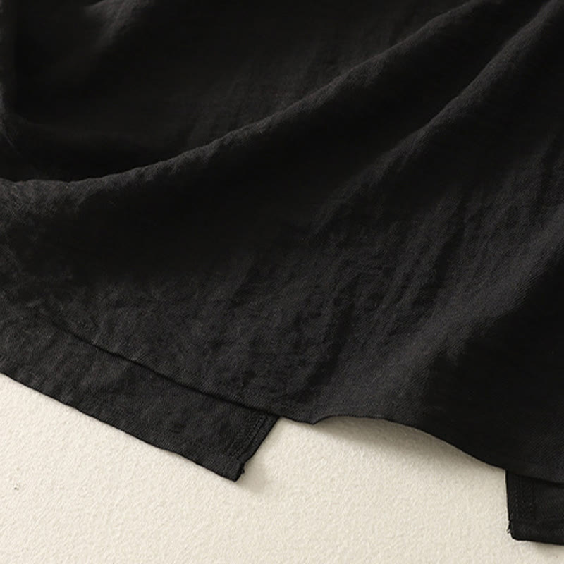 Buddha Stonesカジュアルステッチカラーハンドメイドボタンデザインミディドレスポリエステルノースリーブドレスポケット付き - image 4