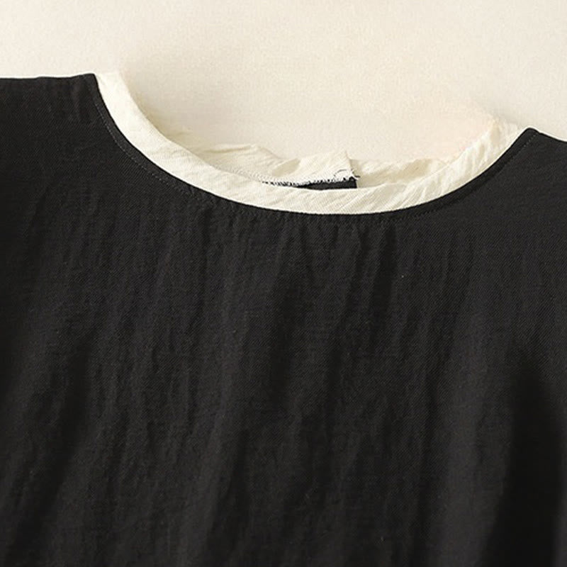 Buddha Stonesカジュアルステッチカラーハンドメイドボタンデザインミディドレスポリエステルノースリーブドレスポケット付き - image 2