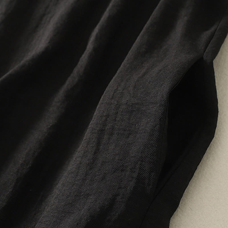 Buddha Stonesカジュアルステッチカラーハンドメイドボタンデザインミディドレスポリエステルノースリーブドレスポケット付き - image 3