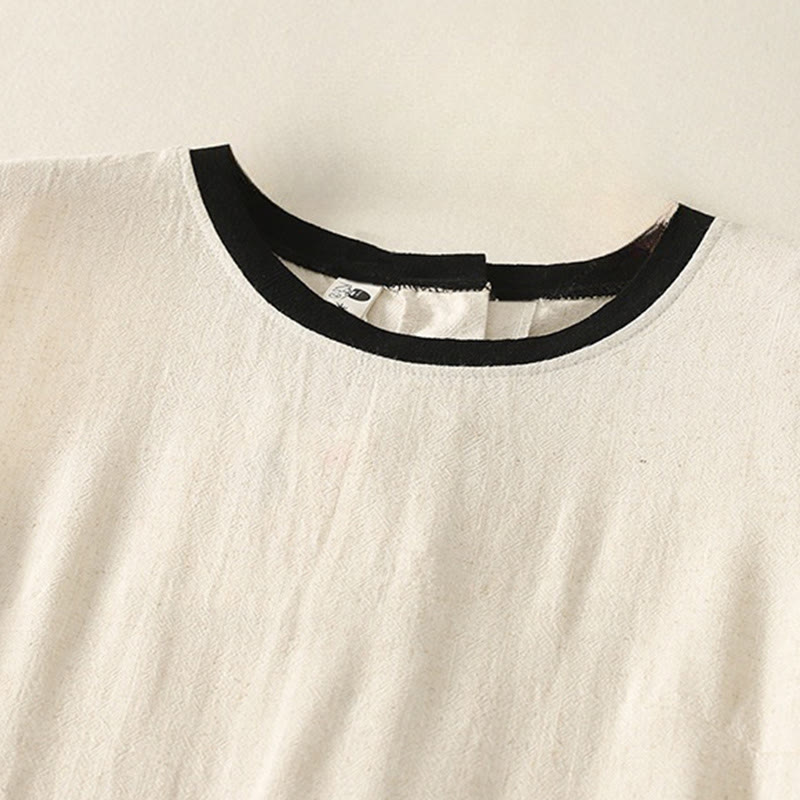 Buddha Stonesカジュアルステッチカラーハンドメイドボタンデザインミディドレスポリエステルノースリーブドレスポケット付き - image 7