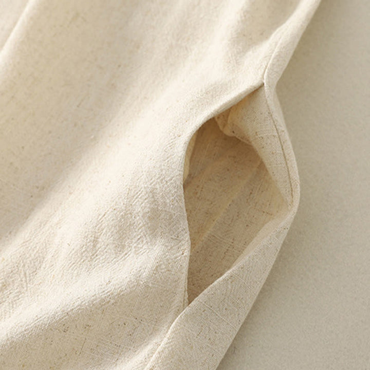 Buddha Stonesカジュアルステッチカラーハンドメイドボタンデザインミディドレスポリエステルノースリーブドレスポケット付き - image 14