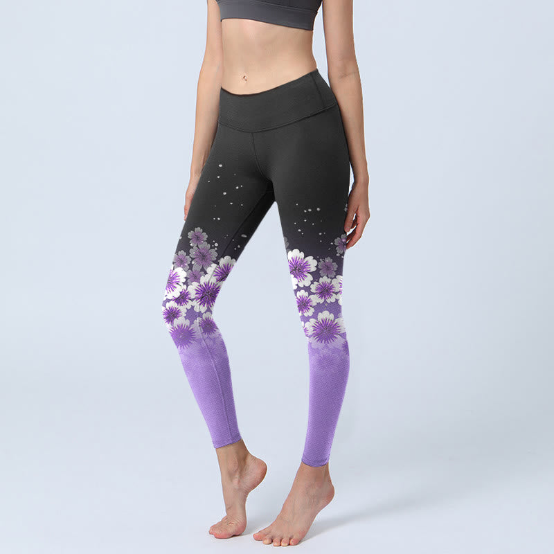 Buddha Stonesホワイト パープル 桜柄 プリント ジムレギンス レディース ヨガパンツ - 黒 - US18、 UK/AU22、 EU50 (4XL) - image 1