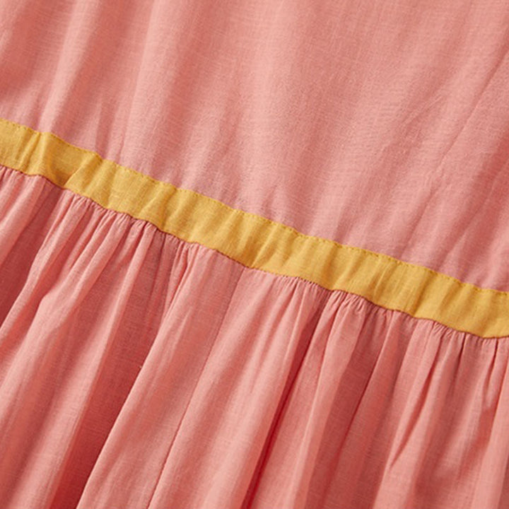 Buddha Stonesサマーカジュアル ステッチカラー レースアップデザイン Vネック 半袖 ミディドレス - image 8