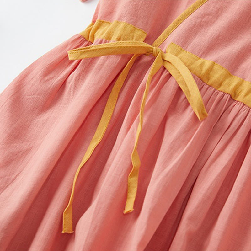 Buddha Stonesサマーカジュアル ステッチカラー レースアップデザイン Vネック 半袖 ミディドレス - image 4