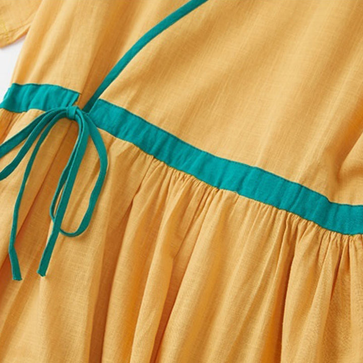 Buddha Stonesサマーカジュアル ステッチカラー レースアップデザイン Vネック 半袖 ミディドレス - image 14