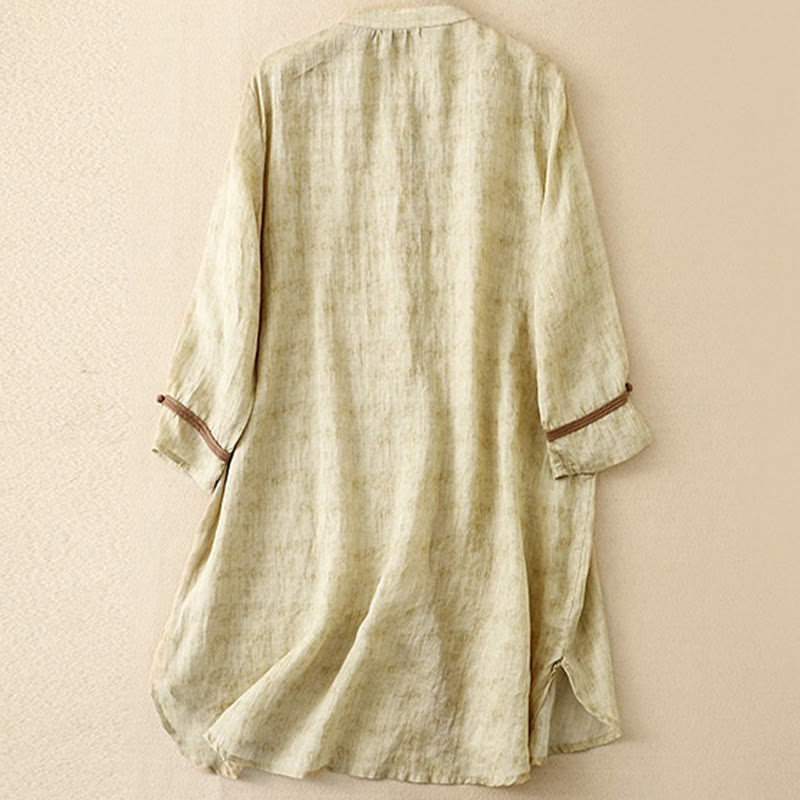 Buddha Stonesサマーカジュアル刺繍スタンドカラーデザイン七分袖アクリルミディドレス - image 8