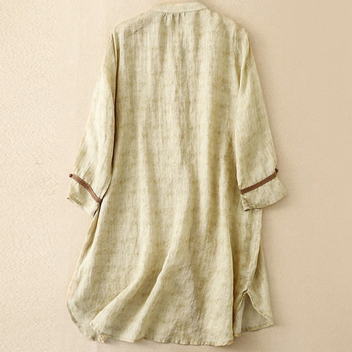 Buddha Stonesサマーカジュアル刺繍スタンドカラーデザイン七分袖アクリルミディドレス - image 8