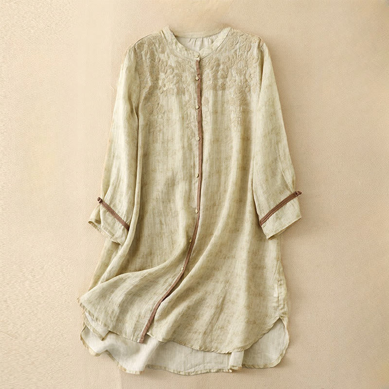 Buddha Stonesサマーカジュアル刺繍スタンドカラーデザイン七分袖アクリルミディドレス - レモンシフォン - US8-10，UK/AU12-14，EU40-42 (2XL) - image 7