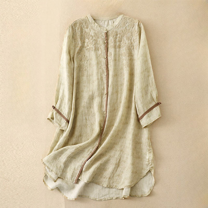 Buddha Stonesサマーカジュアル刺繍スタンドカラーデザイン七分袖アクリルミディドレス - レモンシフォン - US8-10，UK/AU12-14，EU40-42 (2XL) - image 7