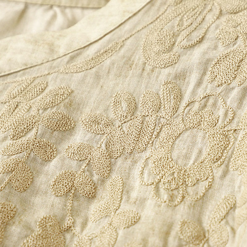 Buddha Stonesサマーカジュアル刺繍スタンドカラーデザイン七分袖アクリルミディドレス - image 11